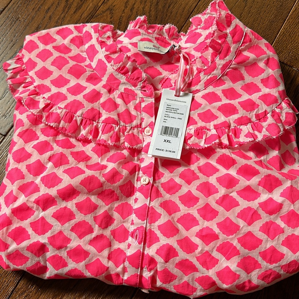 Vineyard Vines NWT 100% cotton pink and white button up shirt - ladies XXL
